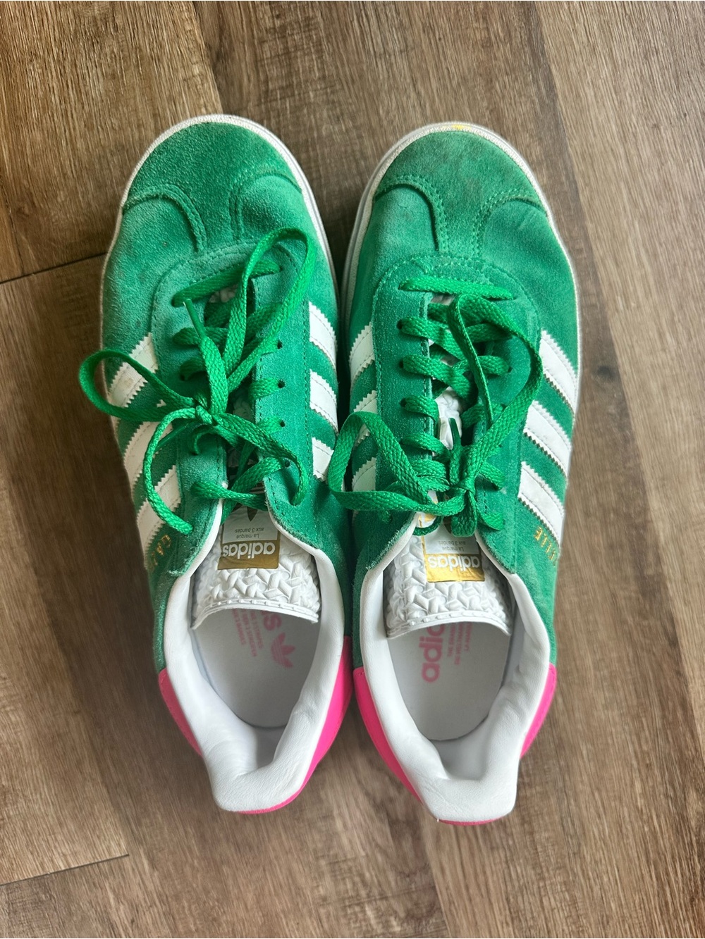 Adidas Green and pink platform gazelle Suede Sneakers